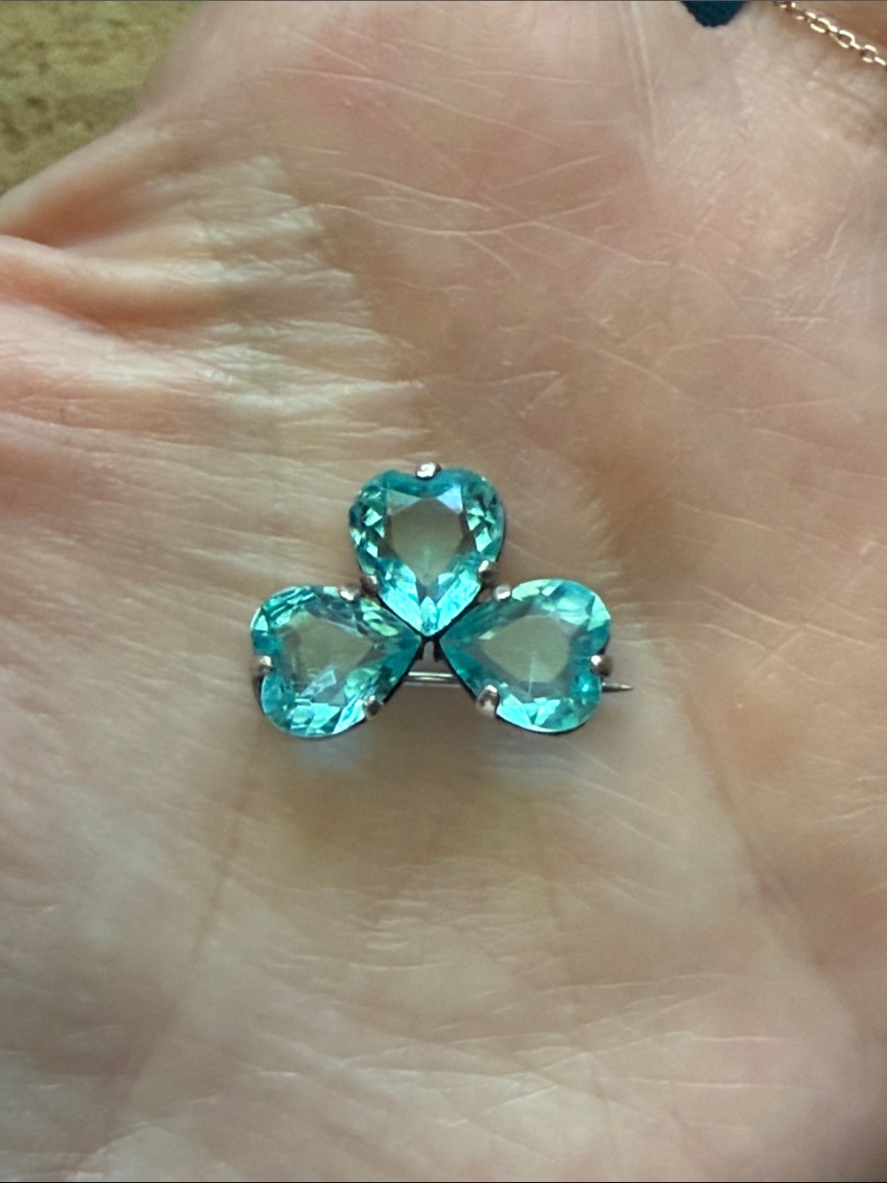Antique Sterling Silver Glass? Shamrock Small Pin/Brooch